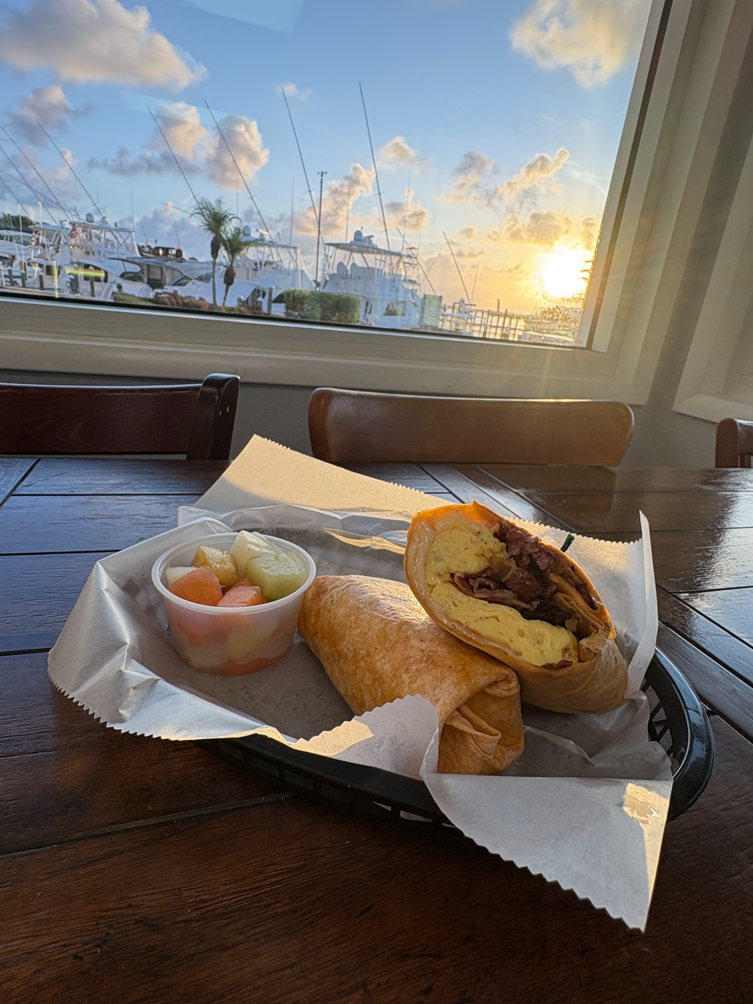 Fresh sandwich with marina view