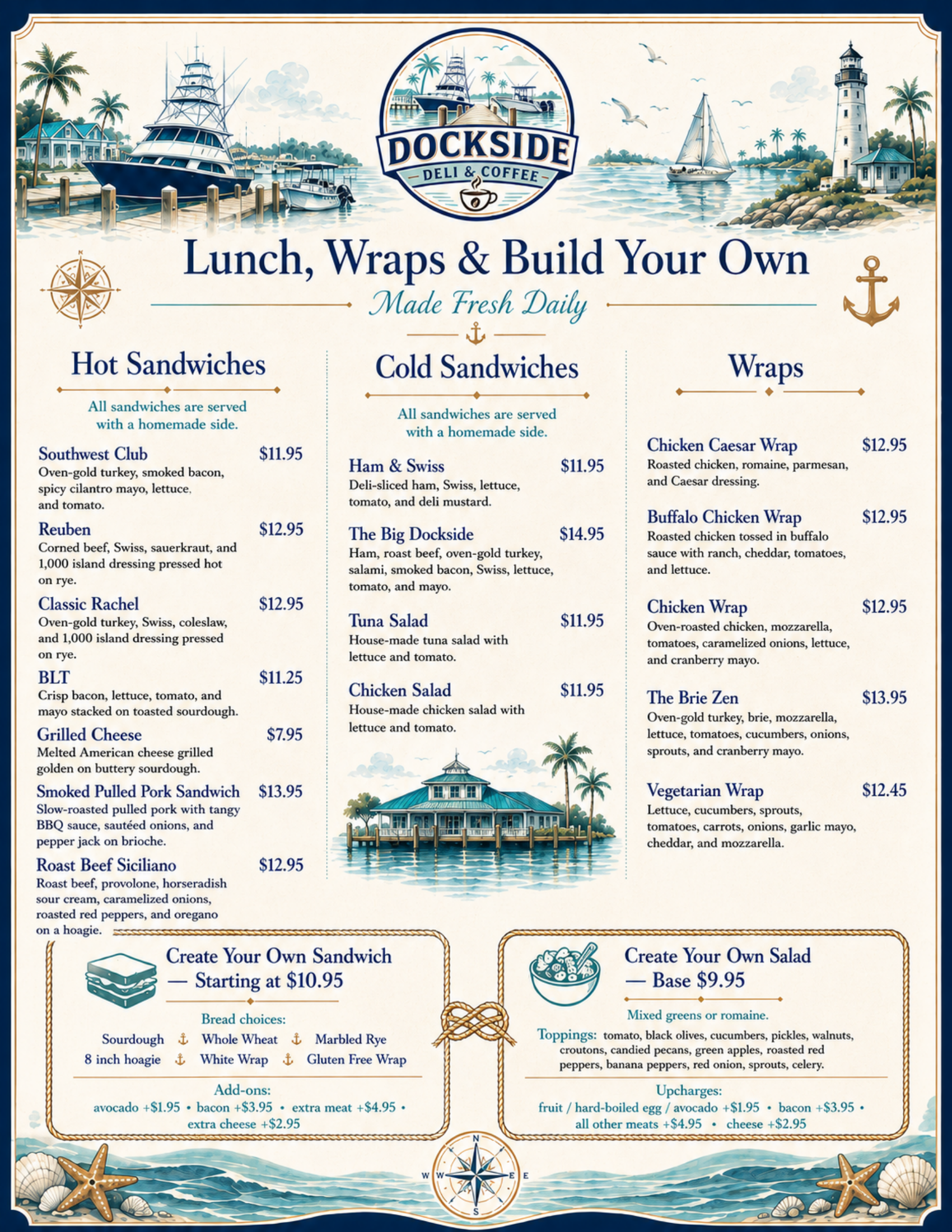 Dockside Deli lunch wraps and build your own menu page